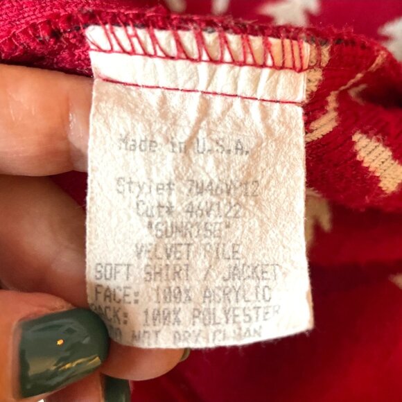 Vintage True Grit Women's Red Fleece Shacket White Tree & Sunrise Button Front L - Picture 4 of 8